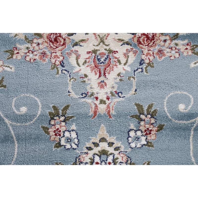 Light Blue Floral Medallion Transitional Turkish Rug Oriental Carpet