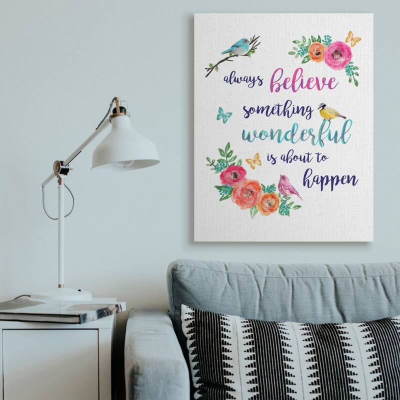 Stupell Something Wonderful to Happen Phrase Cute Spring Birds Canvas Wall Art