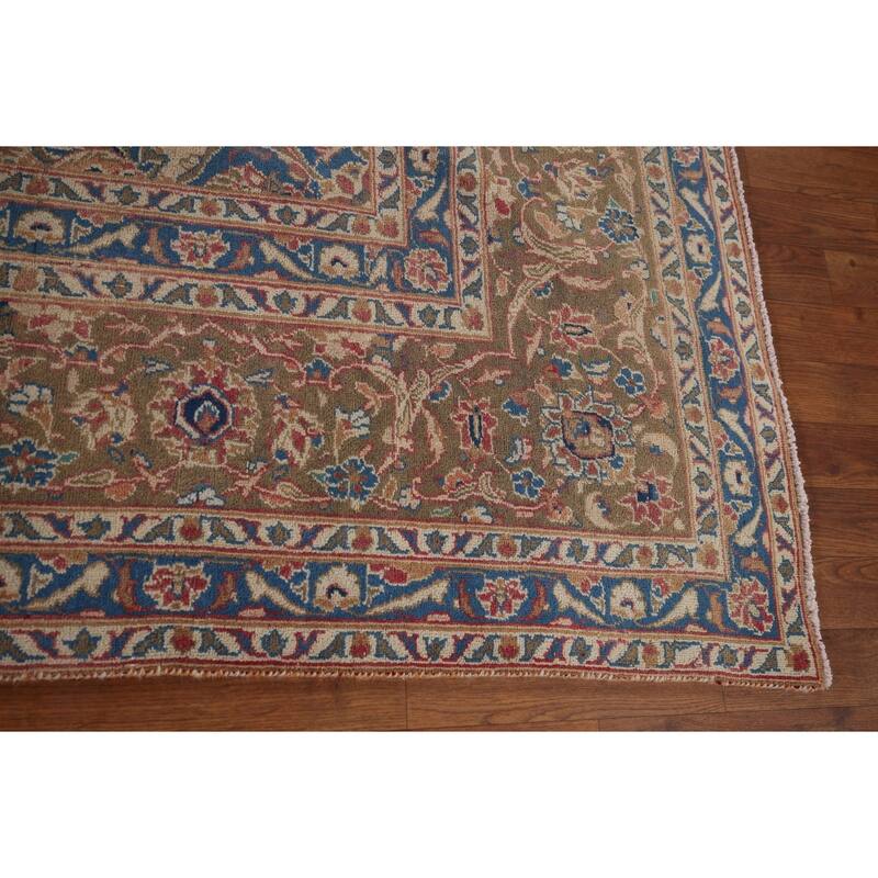 Traditional Pink Mashad Persian Vintage Rug Hand-Knotted Wool Carpet - 9'4" x 12'5"