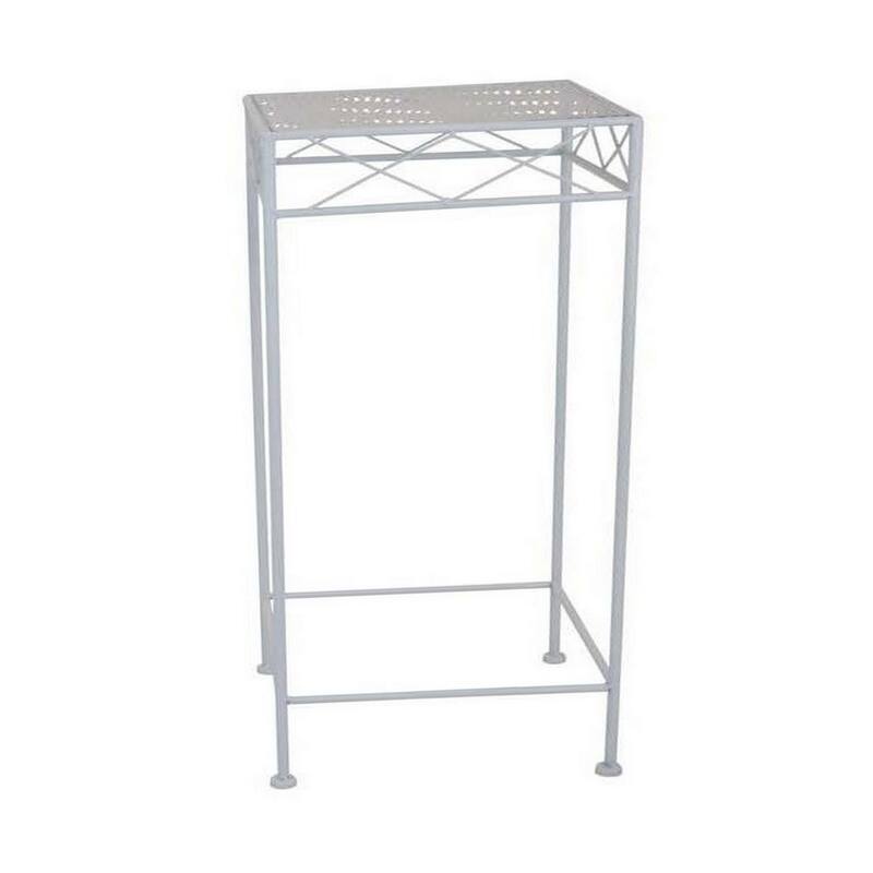 Kyi Nesting Plant Stand Set of 3, Square Carved Cutout Display, White Metal