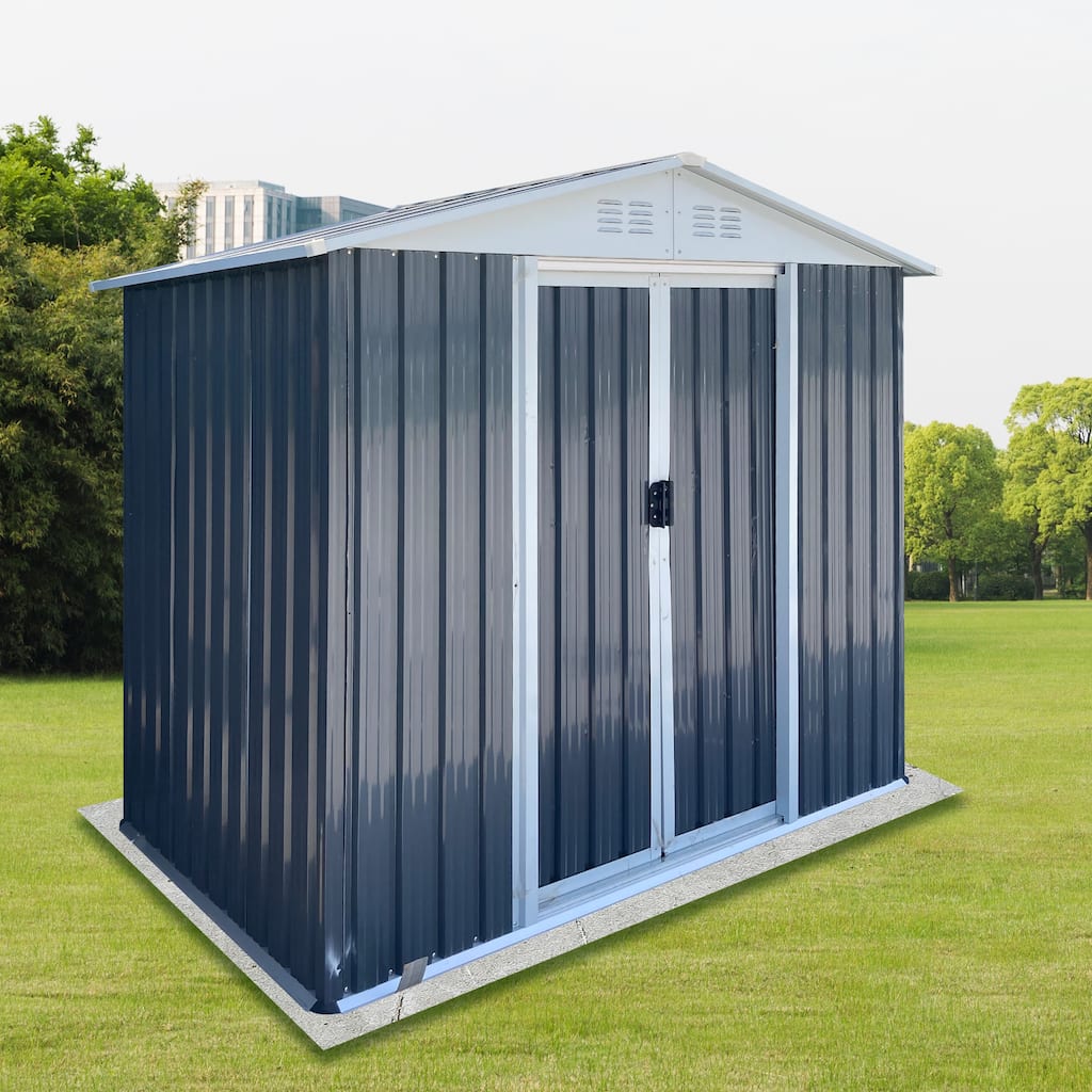 Outdoor Storage Sheds 6FTx4FT Apex Roof Grey, Weatherproof Heavy Duty Tool Shed for Backyard Patio Garden
