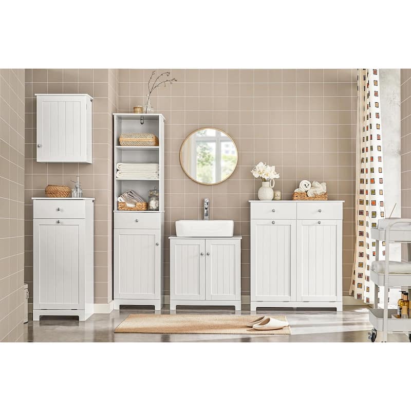 Haotian BZR21-W, Bathroom Laundry Basket Storage Cabinet Unit With Drawer