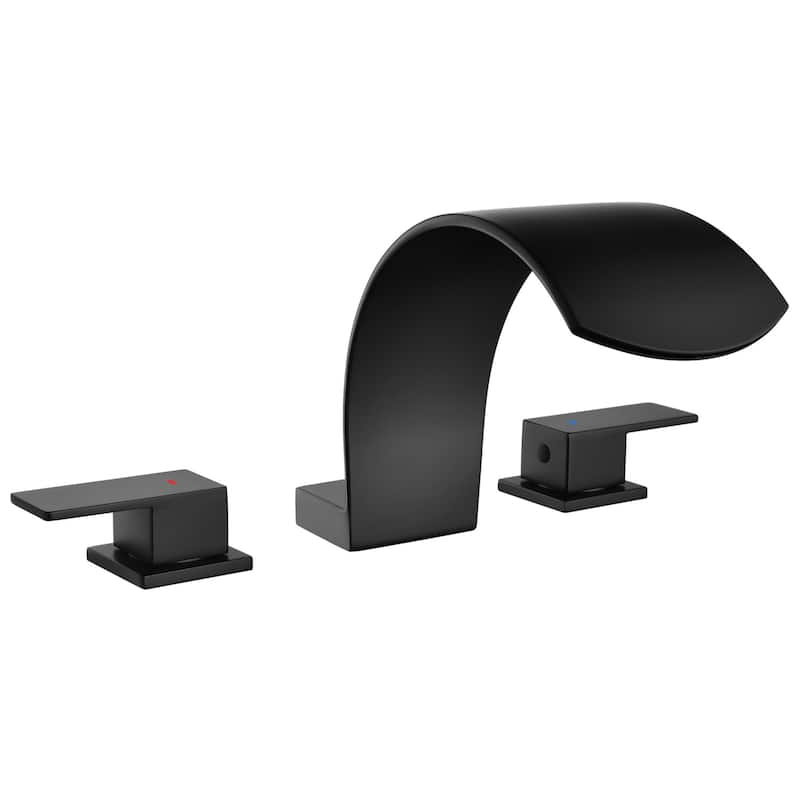 Waterfall Tub Faucet Deck Mount Brass 3 Holes Bathtub Faucet Modern Double Handle Tub Filler - Matte Black