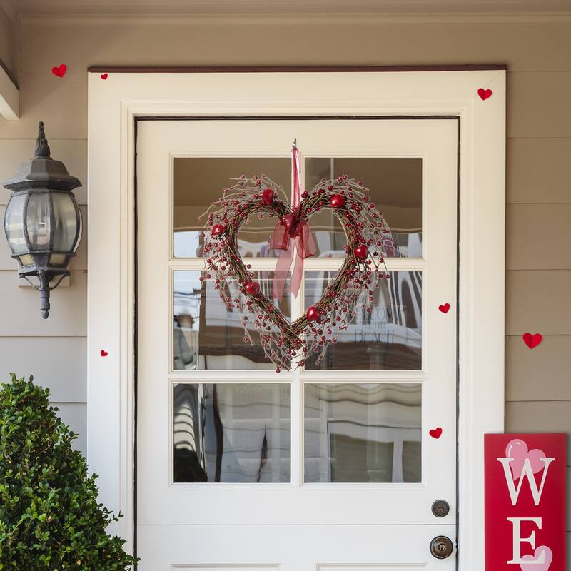 Glitzhome Valentine's Berry Heart or Round Wreath Hanging Decor