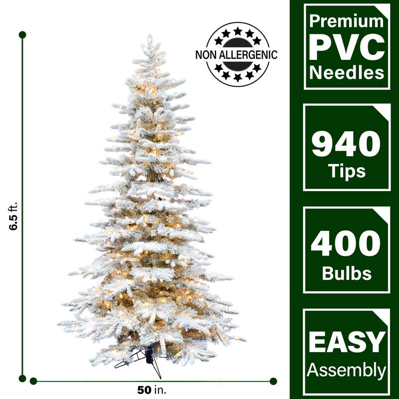 Fraser Hill Farm 6.5-Ft. Flocked Pine Valley Christmas Tree with Smart String Lighting