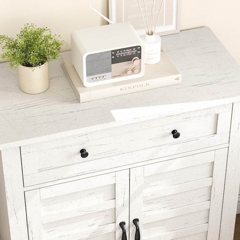Farmhouse Storage Cabinet with Doors, Small Cabinet with 3-Tiers Adjustable Shelf for Kitchen