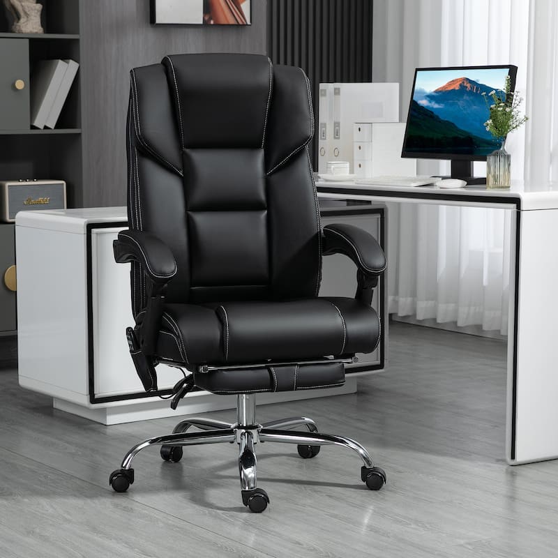 Vinsetto Massage Office Chair with 6 Vibration Points, Lumbar Heated PU Leather Reclining Computer Chair with Adjustable Height - Black
