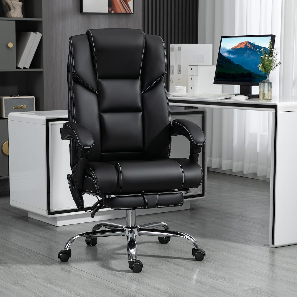 Vinsetto Massage Office Chair with 6 Vibration Points, Lumbar Heated PU Leather Reclining Computer Chair with Adjustable Height