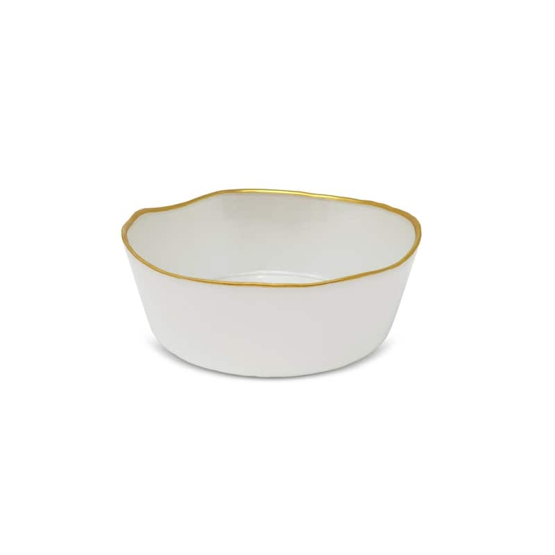 Organic Shaped Salad Bowl With Gold Trim - White/Gold