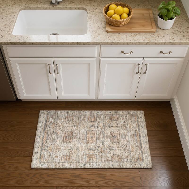 Premium Washable Super Soft Traditional Medallions Mayfield Rug - Beige - 1'8" x 2'6"