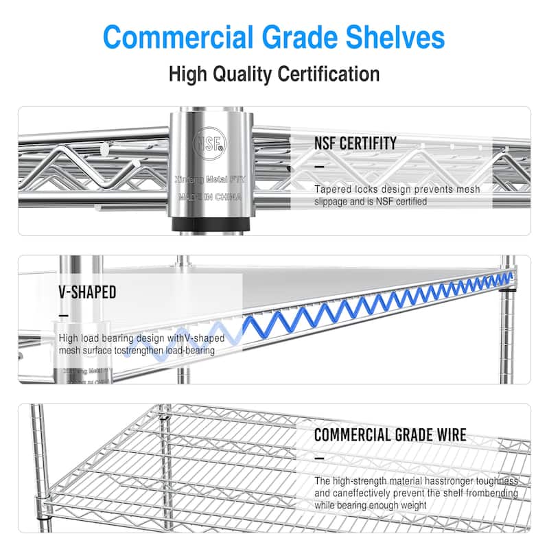 5 Tier Shelf Wire Shelvin,with Wheels & Shelf Liners
