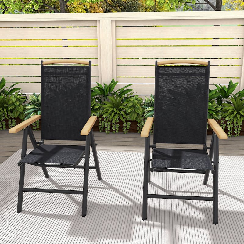 Outdoor Dining Armchair Patio Chair Picnic Chair(Set of 2) - Black