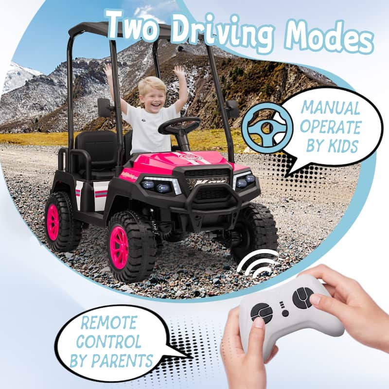 24V XL Kids Ride On Electric Truck with 4 Seats, Remote Control, Dual Motors, Suspension, Bluetooth Audio & Removable Sunshade