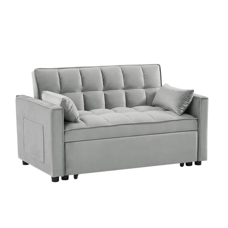55.2" Velvet 2-in-1 Convertible Sofa Bed with Adjustable Backrest