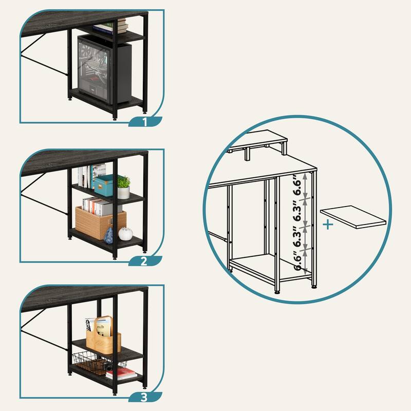 55 Inch Dual Monitor Computer Desk with Adjustable Shelves