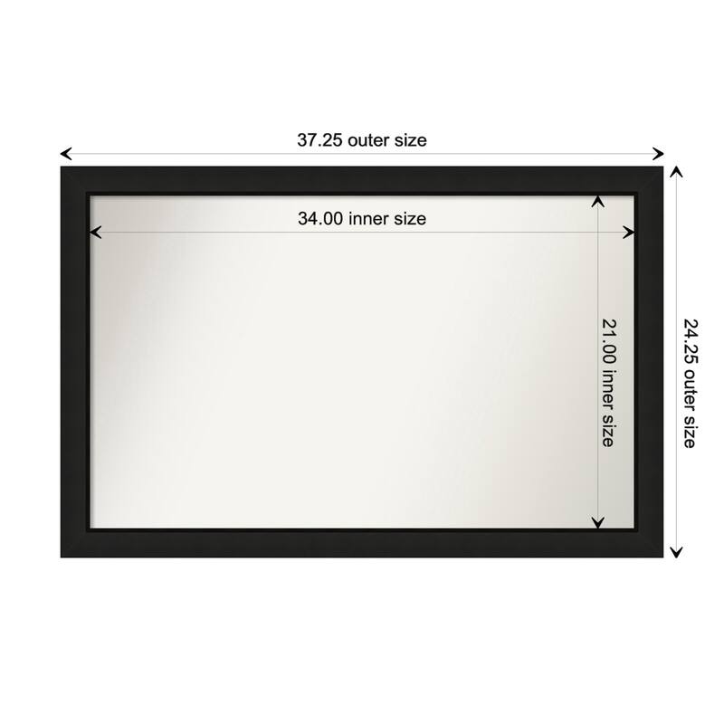 Midnight Black Narrow Framed Non-Beveled Custom Wall Mirror, Bathroom Vanity Mirror - Outer Size: 37.25 x 24.25