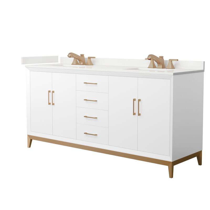 Wyndham Collection WCH818172D-QTZ-US3MXX Amici 72" Free Standing - White / White Quartz Top / Satin Bronze Hardware