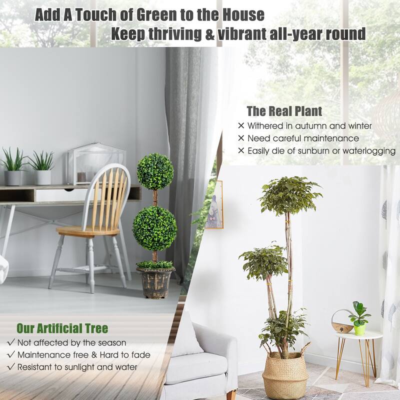 Costway 36'' Artificial Topiary Double Ball Tree Indoor Outdoor UV - See Details