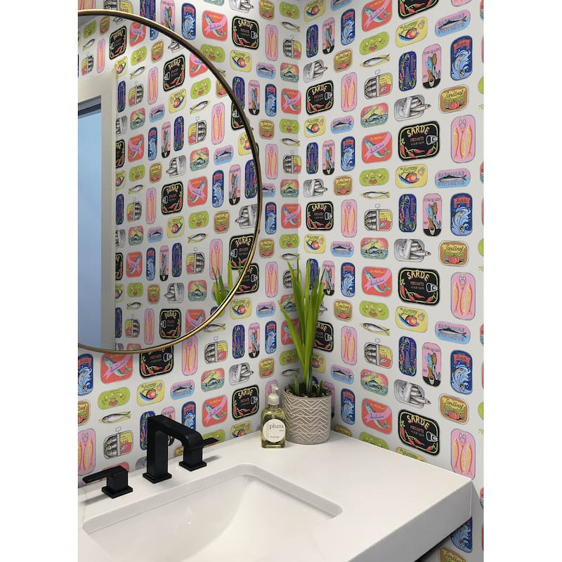 Rachel Antonoff Cream Sardine Tins Peel Stick Wallpaper