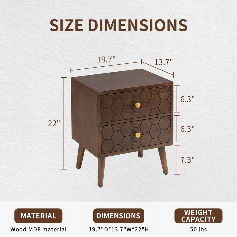 COSIEST Mid-Century Honeycomb 4 Legs End Table with Drawers