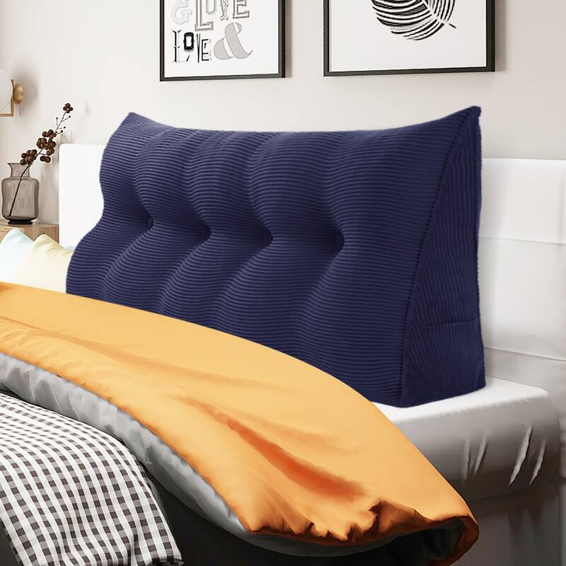 WOWMAX Large Reading Wedge Headboard Pillow for Bed Rest Back Support - Full - Cotton Navy