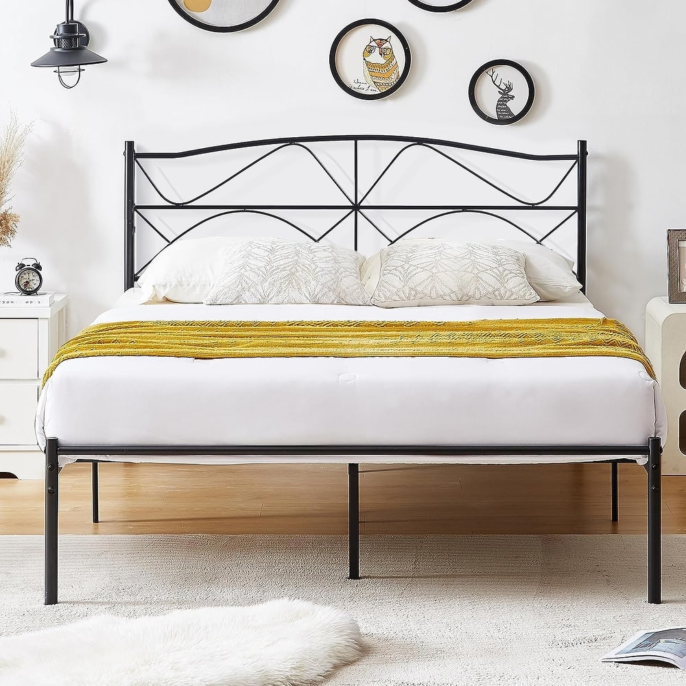 Javlergo Modern Metal Platform Bed Frame with Wavy Headboard No Box Spring Needed 12.6" Under Bed Storage for Twin Full Queen