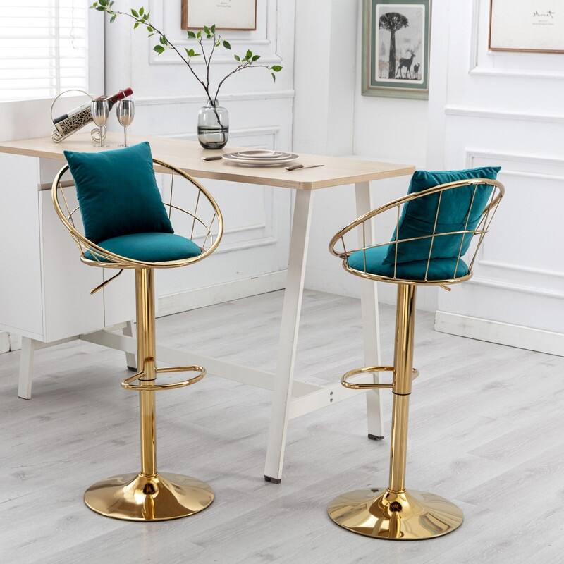 velvet bar chair, pure gold plated, 360 degree rotation, adjustable height,Suitable for dinning room and barset of 2