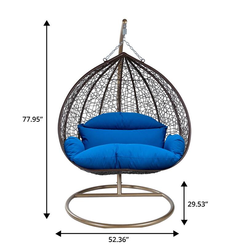 2-Person Egg Swing Chair in Brown Stainless Steel 2-Seater Porch Swing with Stand for Outdoor and Indoor - 77.95" Height