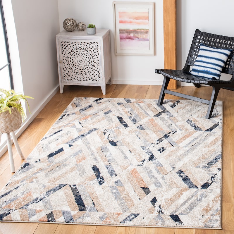 SAFAVIEH Coppertone Natsuki Modern Distressed Rug - 4'5" x 6'5" - Ivory/Navy