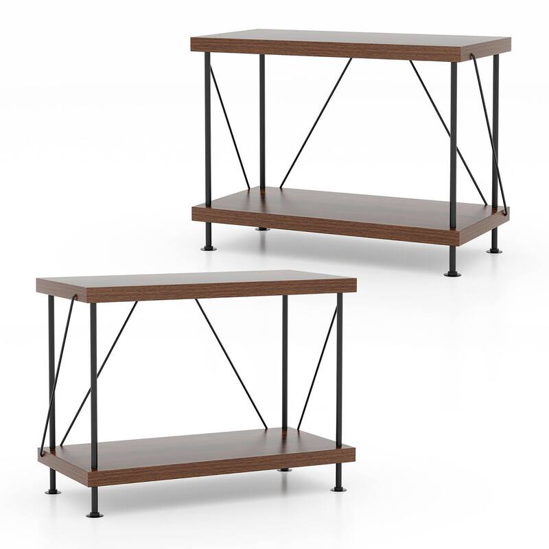Gymax 2PCS 2-Tier Multipurpose Display Rack Freestanding Bookshelf w/