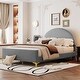 preview thumbnail 22 of 52, Clean-Lined Platform Bed Mental Legs Low Profile Bed Velvet Upholstered Bed Frame with Semi-Circle Headboard Mattress Holde