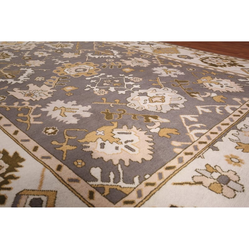 Dark Gray & Ivory Oushak Oriental Area Rug Hand-Knotted Wool Carpet - 9'2" x 11'7"
