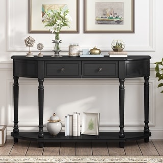 Retro Curved Design Console Table w/Solid Wood Frame&Drawers,Espresso ...