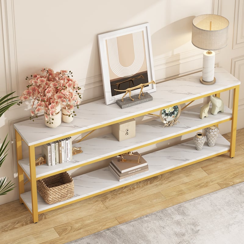 70.8" Extra Long Narrow Console Table Sofa Table Entryway Table with 3 Tiers Storage Shelves