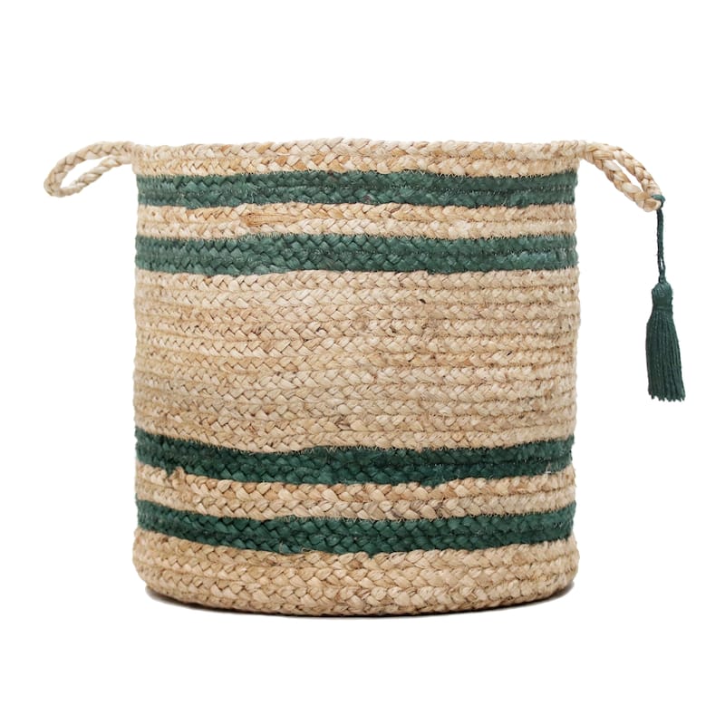 Sevita Double Striped Jute Hand-Stitched Storage Basket with Handles