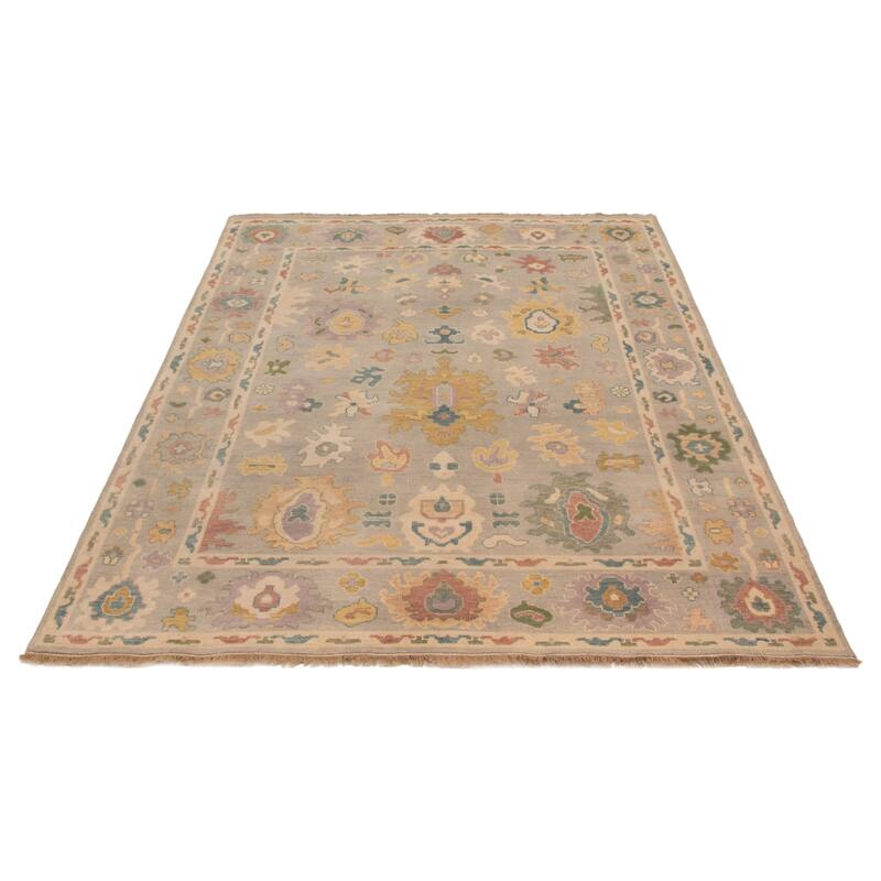 ECARPETGALLERY Hand-knotted Modern Oushak Light Grey Wool Rug - 7'11 x 10'1