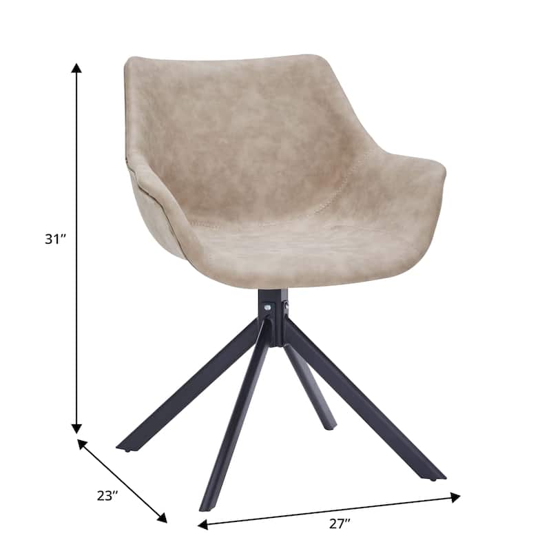 Markley Modern Swivel Dining Chair with Distressed Leather Upholstery, Ergonomic Back, and Black Metal Legs for Home or Office