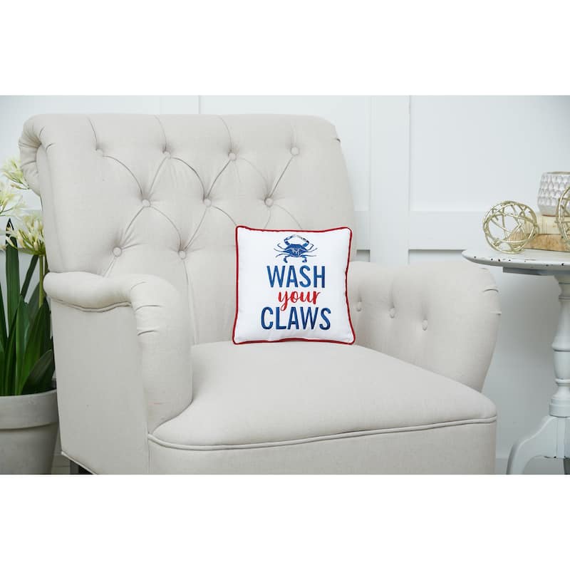 10" x 10" Wash Your Claws Embroidered Throw Pillow