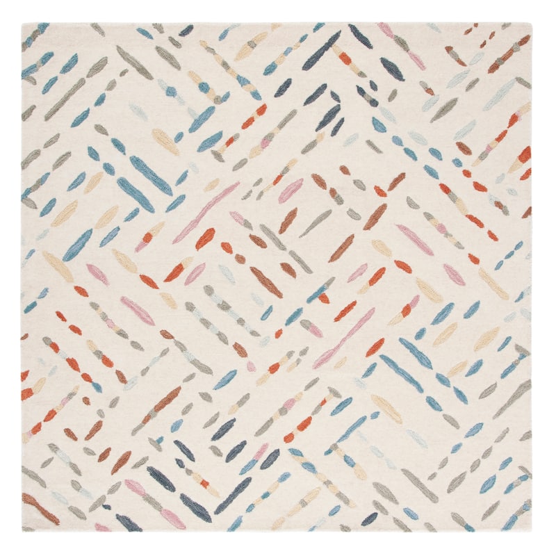 SAFAVIEH Handmade Metro Rhianwen Wool Rug - 8' Square - Ivory/Blue