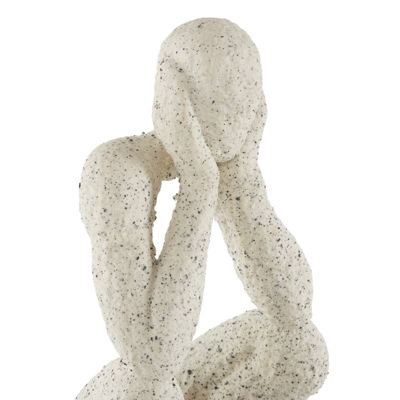 Cream Polystone Crouching People Decorative Sculpture with Black Square Base