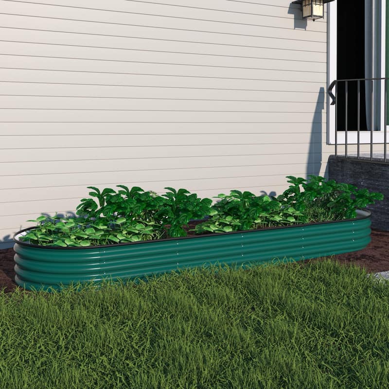 VEIKOUS 8 ft. x 2 ft. x 1 ft. Metal Galvanized Raised Garden Bed 9-in-1 Planter Box for Outdoor Gardening - Green