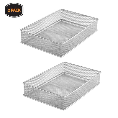 Silver Mesh Drawer Cabinet and or Shelf Organizer Bins, School Supply Holder Office Desktop Organizer Basket, Pack of 2