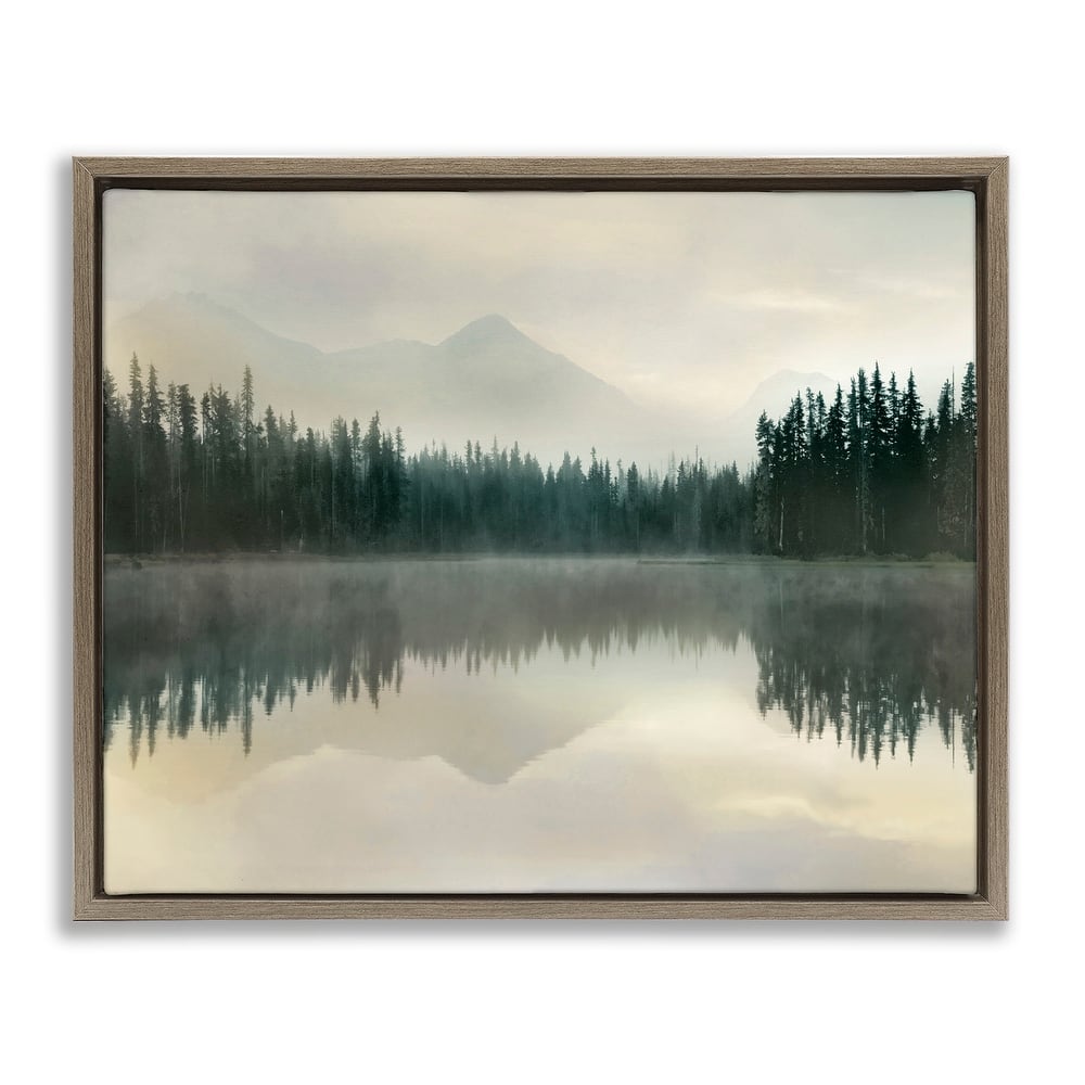 Stupell Foggy Lake Forest Landscape Soft Nature Water Reflection Floater Frame - Green