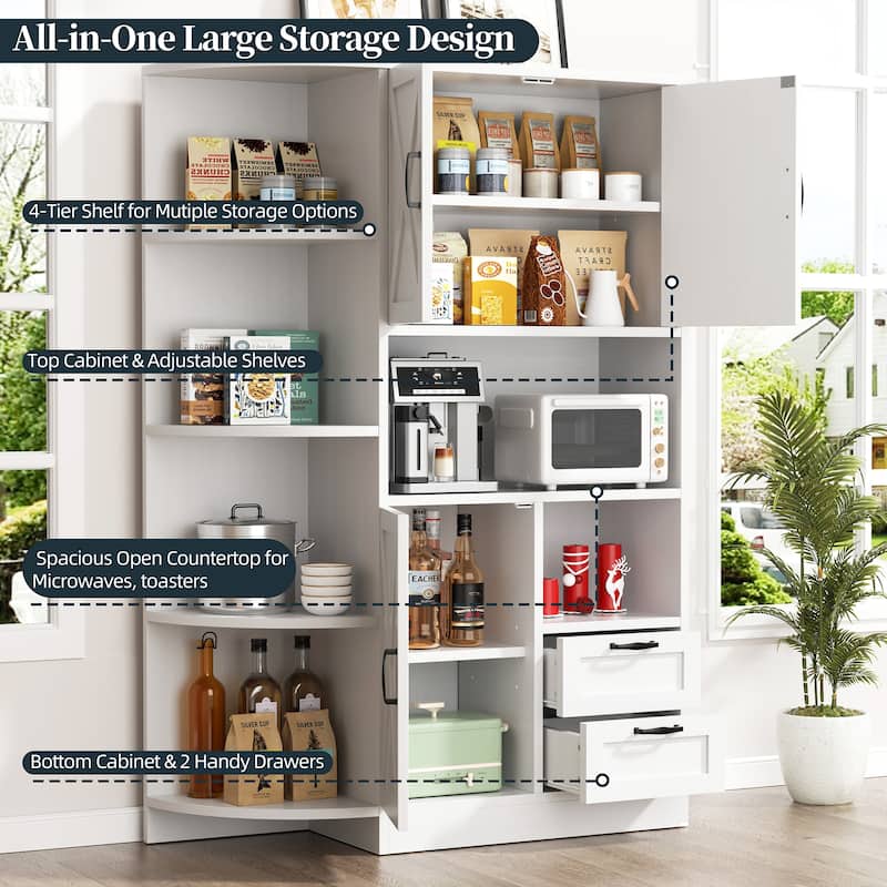Farmhouse Style 3-Door Storage Cabinet with Adjustable Shelves – Freestanding Pantry Organizer for Kitchen, Dining Room or Bar