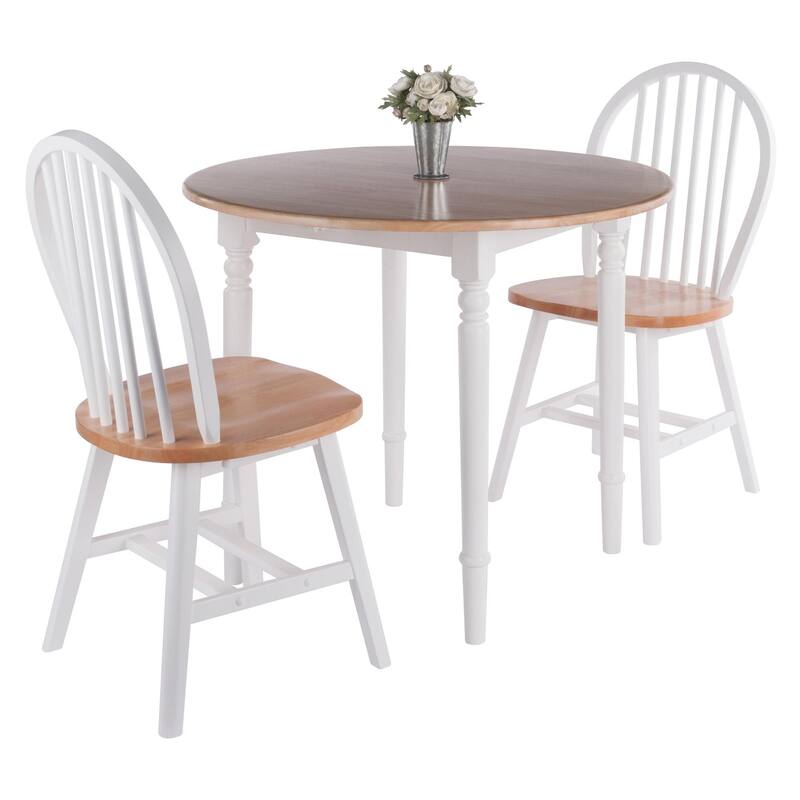 Drop Leaf Dining Table with Chairs - 36" - Beige and White - 3-Piece