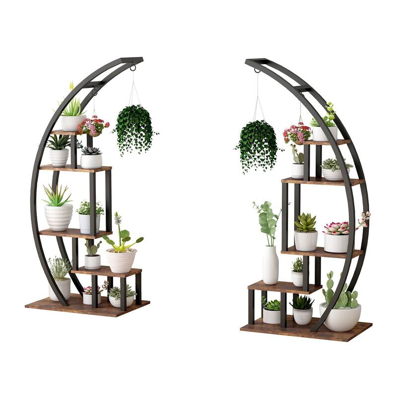 5 Tier Large Plant Stand Indoor, Half Moon Plant Shelf Ladder Flower Pot Stand Rack