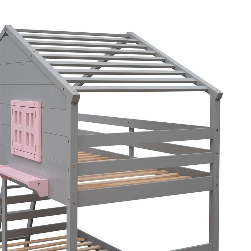 Merax Twin over Twin House Bunk Bed with 2 Drawers, 1 Storage Box, 1 Shelf