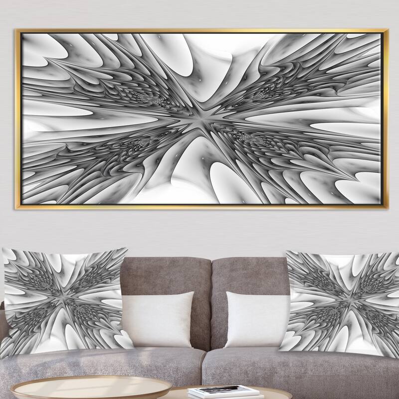 Designart "Fractal 3D Magical Depth" Abstract Framed Canvas Art Print - 60 in. wide x 28 in. high - Gold
