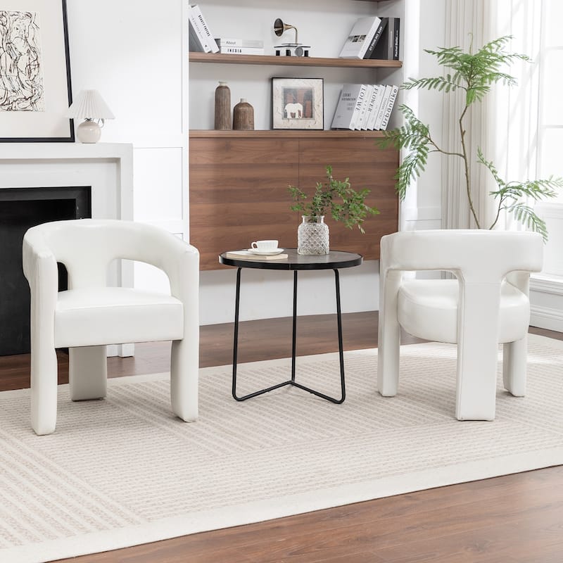 SEYNAR Modern Glam PU Leather Upholstered Dining Chair, Open-Back Accent Chair Set of 2