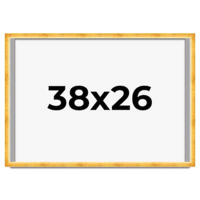 38x26 Shadow Box Frame Gold | 1.625 Inches Deep Real Wood Traditional